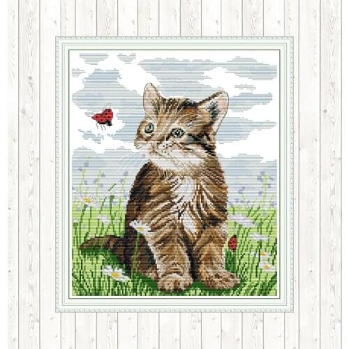 Cat and Ladybird Cross-stitch-kit Embroidery Kit DMC Floss 14ct 11ct Print on Canvas Counted Cross Stitches Needlework DIY Art