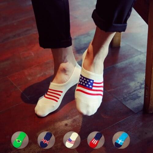 Silica Gel Non-slip Man Invisible Socks Full Cotton Fashion National Flag Pattern Shallow Marine Socks Male Socks 1pair=2pcsws80