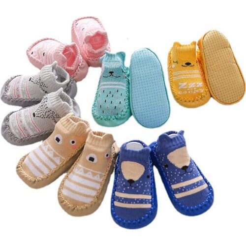 Toddler Indoor Sock Shoes Newborn Baby Socks Spring Cartoon Cotton Baby Girl Sock with Rubber Soles Infant Animal Fox Funny Sock