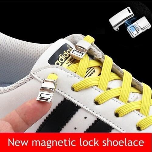 2021 New Elastic No tie Shoe laces Magnetic Lock Shoelaces Sneakers Shoelace Flat Kids Adult Lazy Laces One Size Fits All Shoes