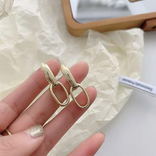 2021 New Fashion Gold Color Chain Drop Earrings for Women Statement Metal Geometric Earrings Minimalist Jewelry