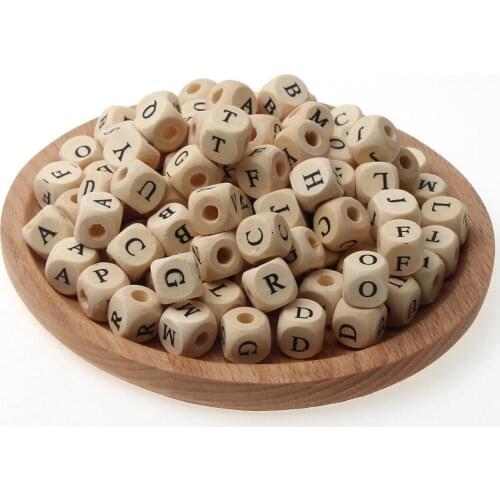 New 50pcs 10mm/12mm Random Mixed Natural Wood Square Letter Beads Loose Alphabet Beads For Jewelry Making Diy Handmade Bracelet