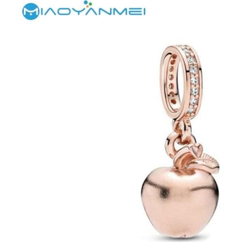 2020 Autumn New 925 Sterling Silver Rose Gold Frosted Apple Dangle Charm Fit Original Pandora Bracelet Women DIY Fashion Pendant