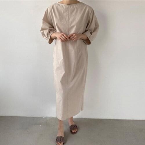 2021 New Arrival Korea Style Minimalist Design Chic Girls Summer Dress Cotton Linen Japan Fashion Cozy Lazy Women Casual Dress