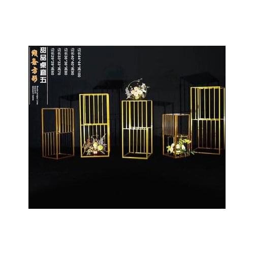 New wedding props line square iron dessert table gold-plated background shelf cake fruit dessert table shelf
