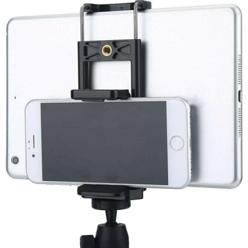 New design Dual Mount Tripod Head Adapter Holder Clip Stand Bracket For Smartphone Tablet