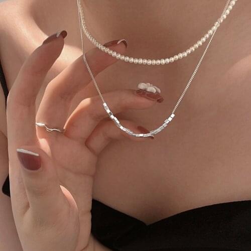 925 Sterling Silver Square Bead Charm Necklace For Women Creative Chain Pendant Elegant Wedding Jewelry dz774