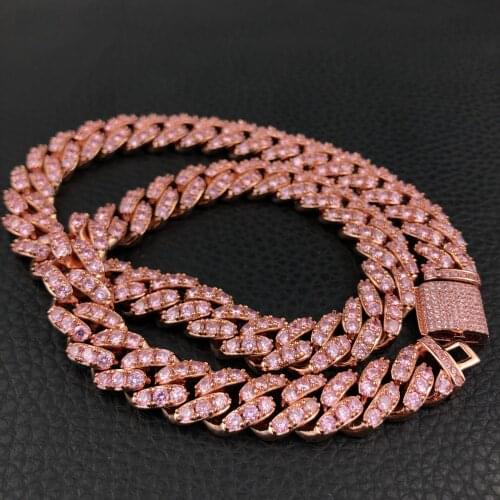 Wholesale Iced womens cuban chain pink cz