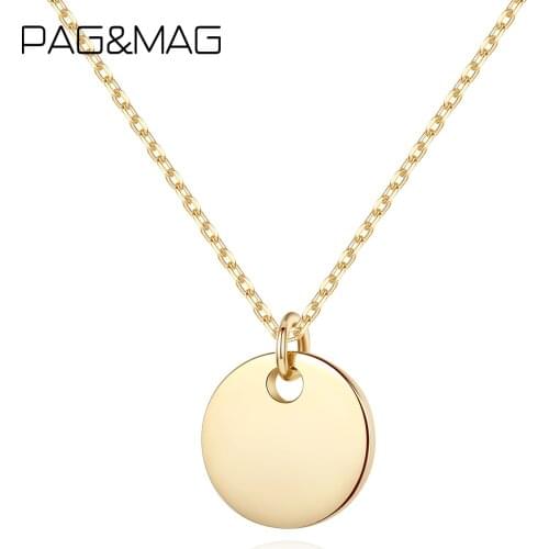 PAG&MAG Vinatge Round Coin Polish Pendant Necklace Real Strerling Silver 925 Necklace Womens Choker Chain Silver 925 Jewelry