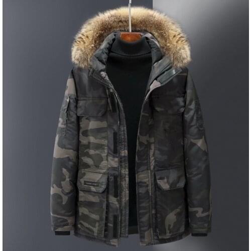 Mens Winter Snow Down Parkas Jackets Casual Fur Collar Hooded Coats Male Thick Warm Overcoat Windbreaker Camouflage Jacket