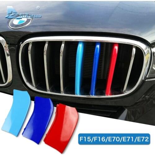 Airspeed Car Front Grill Stripes Covers for BMW X5 E70 F15 X6 E71 E72 F16 Motorsport Decoration Clips Trim Stickers Car-styling