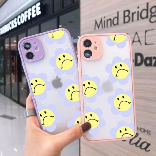 JAMULAR Cute Smile Flowers Phone Case For iPhone 12 11 Pro XS MAX 7 XR X SE20 8Plus Transparent Hard Cover Mattte Shockproof Bag