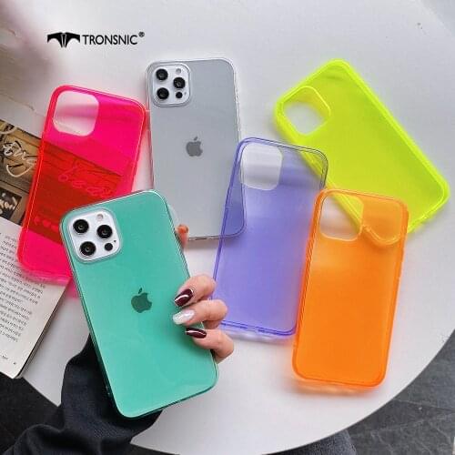 Rainbow Neon Fluorescent Phone Case for iPhone 12 Pro Max Soft TPU Glitter Clear Yellow Purple Case for iPhone 12 Mini Pro Cover