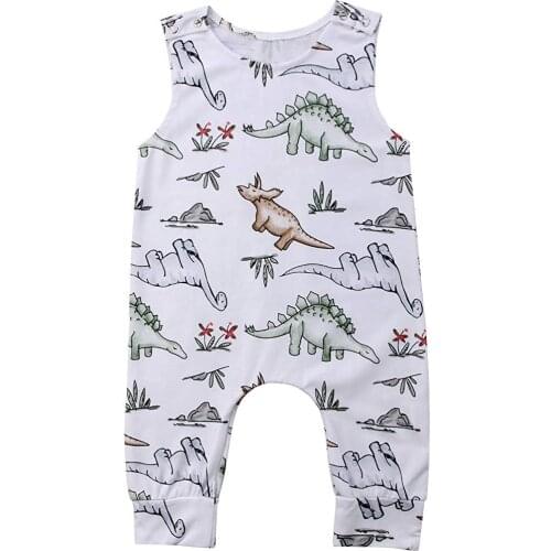 6-24M Newborn Infant Baby Boy Girls Clothes Rompers Jumpsuit Cotton Sleeveless Printed Dinosaur Jumpsuits Kids Clothes Outfits
