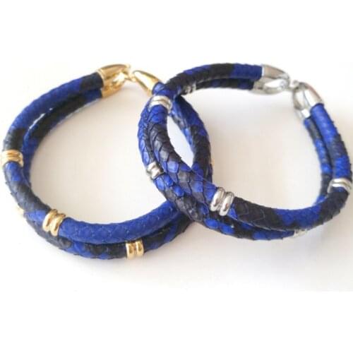 Beichong Luxury Genuine Python Leather Bracelet with Stainless Steel 5mm Circle Bangle For Women and Men Gift