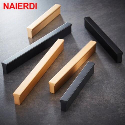 NAIERDI Aluminum Alloy Gold Black Cabinet Handles Kitchen Door Handles Wardrobe Drawer Handles Modern Style Furniture Hardware