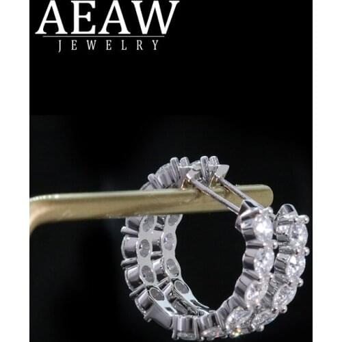 AEAW 14K White Gold DEF 3.5mm 2.4ctw Moissanite Hoop Earrings Moissanite Engagement Wedding for Women