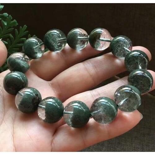 Certificate Natural Green Phantom Quartz Crystal 15mm Round Beads Women Men Bracelets Bangle Phantom Bracelet AAAAAA