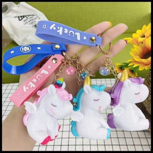 Net Red Keychain Cartoon Unicorn Doll Men And Women Bag Key Chain Pendant Car Decoration