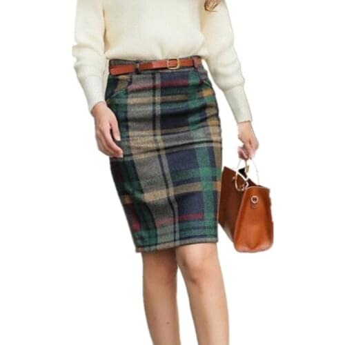 Pencil Skirt 2021 Women High Waist Plaid Skirt Fashion Female Autumn Winter Spring Slim Woolen Skirt Skirts Women S501
