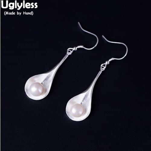 Uglyless 100% Real 925 Sterling Silver Round Earrings for Women Natural Pearls Earrings Elegant Lady Dress Brincos Fine Jewelry
