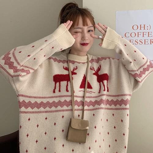 Woman Sweaters Pull Hiver Autumn and Winter Loose Thickened Christmas Deer Sweater Womens Pullover Femme Chandails
