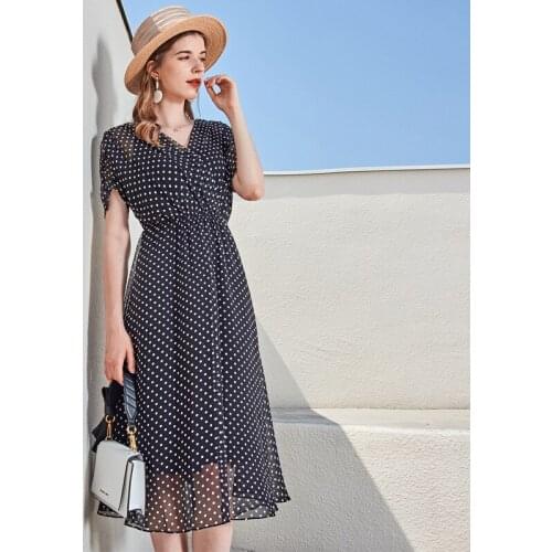 Navy polka dot chiffon silk floral maxi dress women 2020 summer long work beach office sexy party luxury dresses plus size
