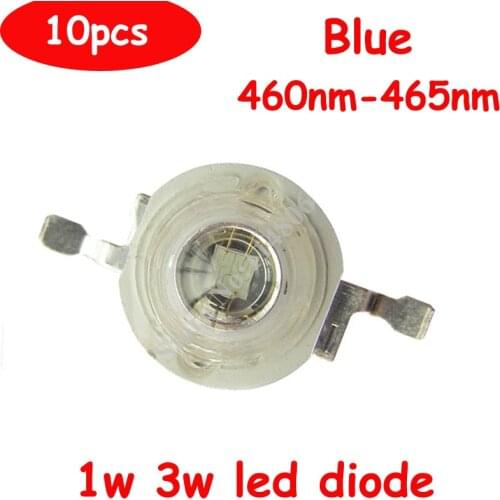 10pcs 1W 3W 30mil 45mil 3.2-3.7V Chip LED Blue 460~470nm LED Diode For LED Bulb lamp DIY