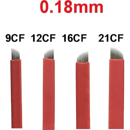 100 Pcs 0.18mm Red Flex7/9/11/12/14/15/16/17/18/19/21 Needle Eyebrow Tattoo Microblading Blades For Permanent Makeup Manual Pen