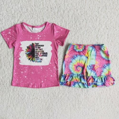 Summer 2pcs Baby Girl Outfits Sunflower Pattern Shirt Tie Dye Shorts Kids Boutique Clothing