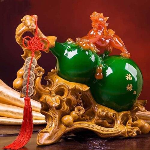 2021 HOME office Company shore talisman Good Luck Mascot ZHAO CAI crystal resin Dragon PI XIU gourd FENG SHUI decorative Statue