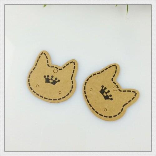 Stock Kraft Paper Earring Cards Tags 3.7x3.7cm Cat Shape Brown Jewelry Ear Studs Packaging Display Cards Thick 100pcs