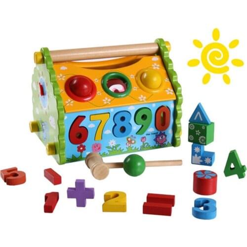 3D Puzzle Education Toy DIY Model House Shape Sorter Digital cognition Hammer Pounding Bench Wooden Toys For Toddlers & Children