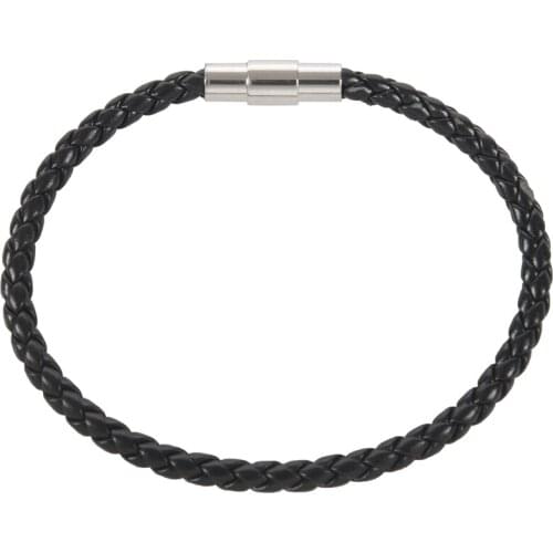4mm Braided stainless steel buckle mens leather bracelet 20cm inch with a black velvet bag 10 * 12cm inch Stainless Steel Black