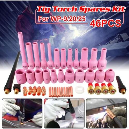 46pcs/set TIG Welding Torch SR WP9 20 25 Gas Lens Collet Body Assorted Size Kit Welding Torches Tools Set