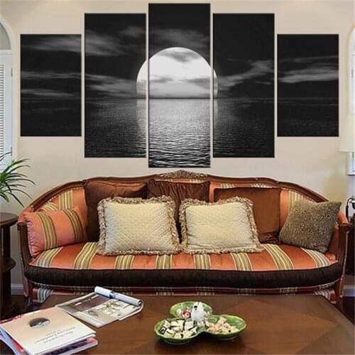 Canvas Wall Art 5 Piece Prints Sunrise Black And White Style Posters Modern Room Home Decor Modular Pictures Decoration Painting