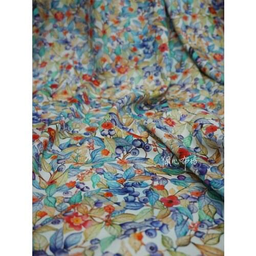 Watercolor blueberry twill cotton Satin silk fabric Satin de soie Satén шелк hanfu cloth DIY patchworkbag