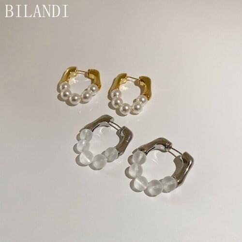Bilandi Modern Jewelry U Shape Earring 2021 New Design Hot Selling Simulated Pearl Beads Drop Earrings For Women Party Gifts
