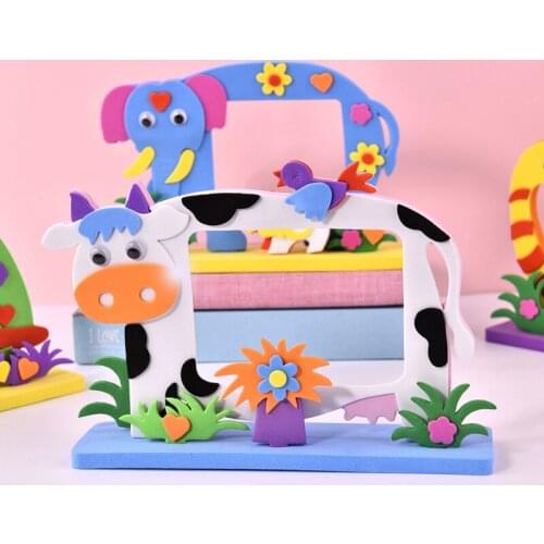 Kids DIY EVA Photo Frame Foam Craft Toy Kits 3D Cartoon Animal Dinosaur Elephant Cow Turtle Children Handmade Educational Toys