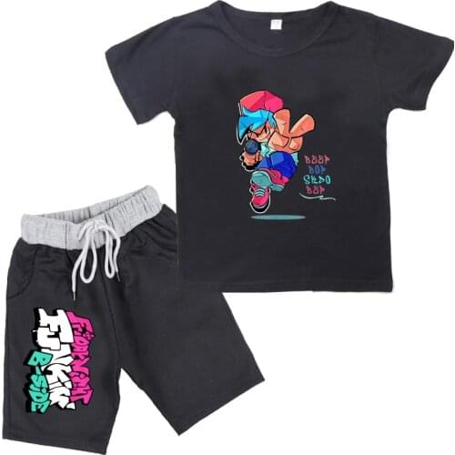 Childrens Sets Clothing Friday Night Funkin Tshirt Kids T-shirt Baby Boys T Shirt+short Pants Harajuku Girls Video Game Shorts
