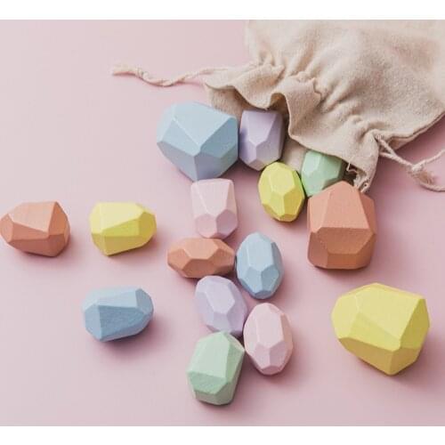 Children Wooden Colored Stone Jenga Building Block Educational Toy Creative Nordic Style Stacking Block Game Rainbow Wooden Toys