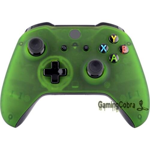 EXtremeRate Frosted Clear Green Soft Touch Grip Front Housing Shell Faceplate Fix Part for Xbox One S & Xbox One X Controller