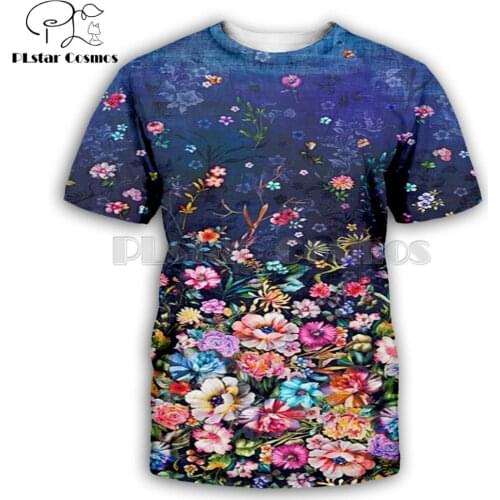 PLstar Cosmos Summer New style Male Female t shirt painting rose flower Printed novelty T shirts streetwear Casual Stylish Tops