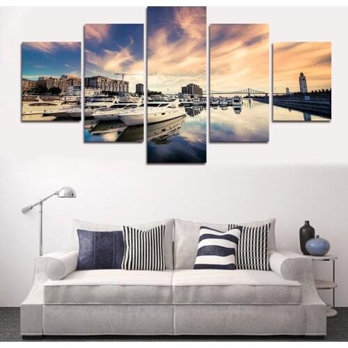 Hd Five-Piece Art Wall Poster Sea and Boat Modern Print Canvas Painting Home Decoration Living Room Bedroom Painting Frameless