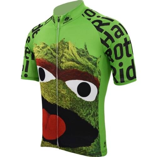 Customized Cartoon hot green cycling jerseys black white yellow vsummer funny short sleeve bike wear jersey clothing