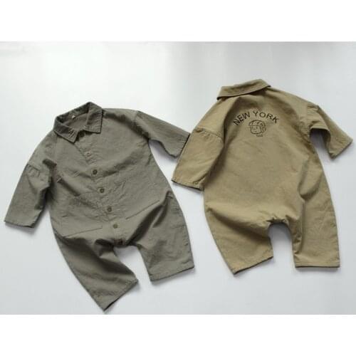 Korean Style 2020 Autumn New Children Cartoon Printed Jumpsuits Cotton Linen Unisex Kids Loose Overalls