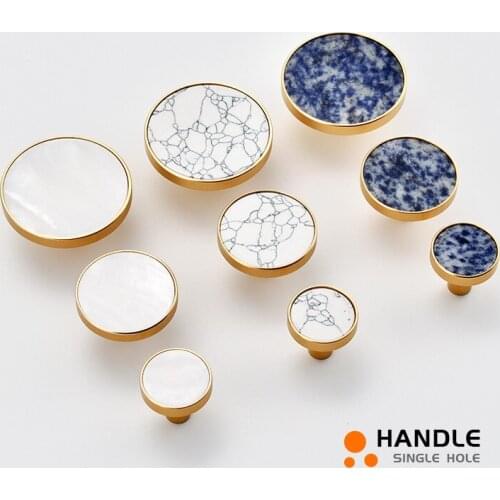 Round Marble brass cabinet pulls/Kitchen Drawer Cabinet Handle Furniture Knobs Hardware Cupboard Pull