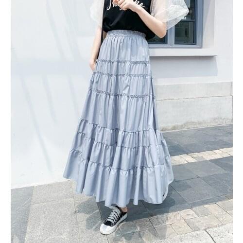 Spring Summer Sweet Cake Layered Mesh Midi Skirts Women Elastic High Waist Chiffon Tiered Tulle Pleated ins Skirt Tutu