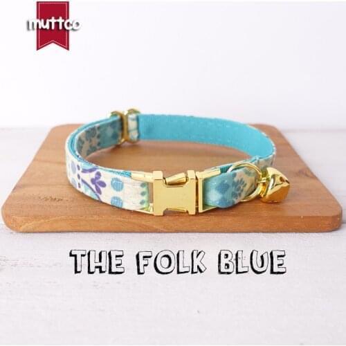 MUTTCO retail with platinum high quality metal buckle collar for cat THE FOLK BLUE design cat collar 2 sizes UCC023B