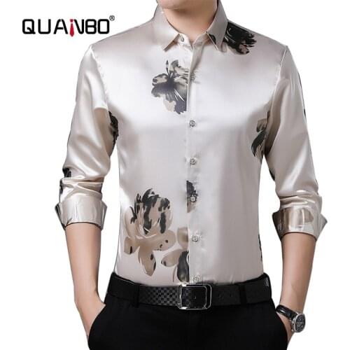 QUANBO 2020 New Mens Regular Fit Long Sleeve Poplin Shirt Men Fashion Priting Casual Slim Fit Black Shirts man Dress Shirt